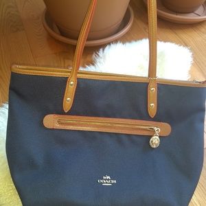 Coach Sawyer Twill Canvas Leather Trim Tote
